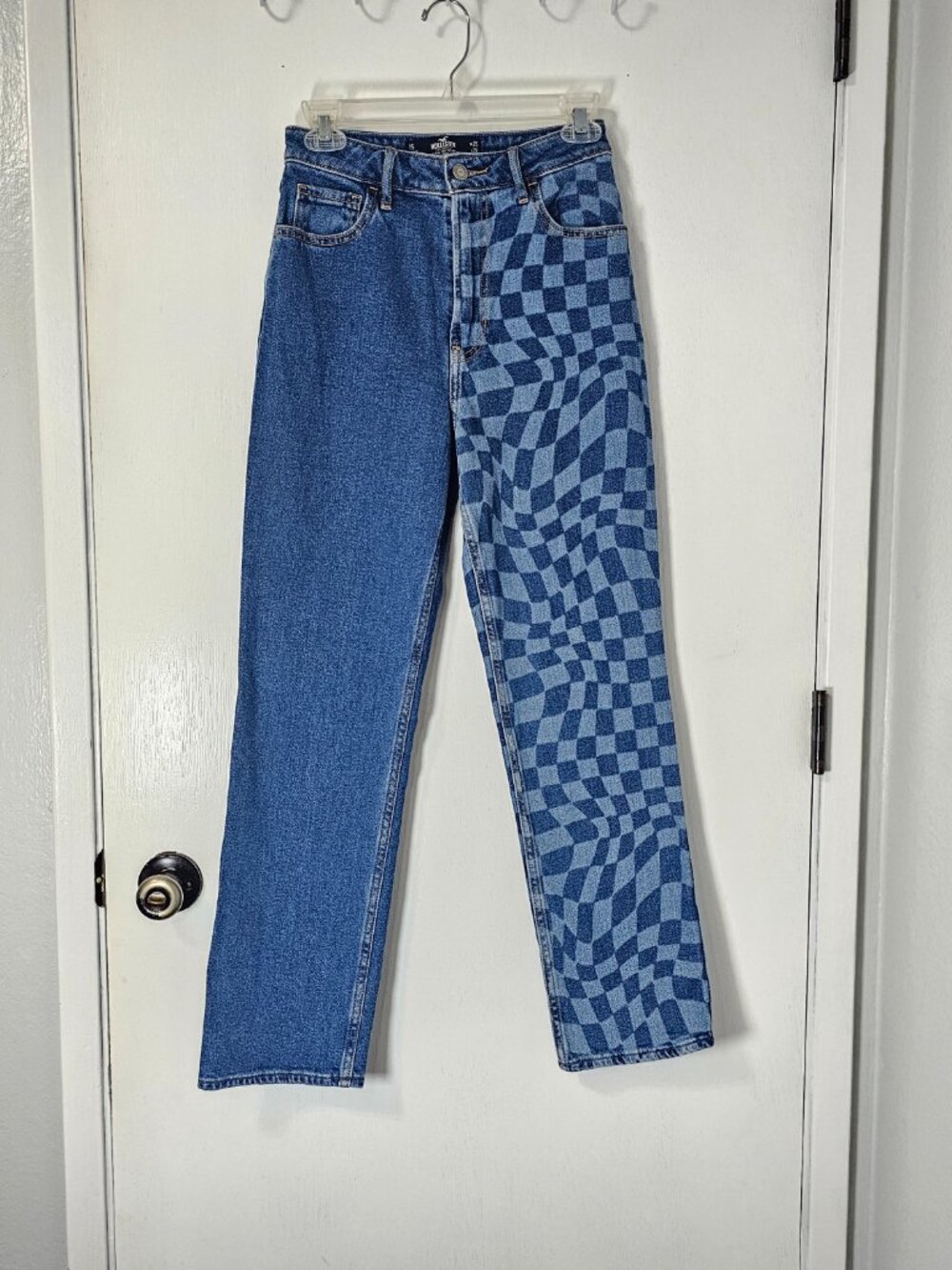 Hollister California Ultra High Rise Vintage Straight Blue Checker Jeans Size 25 - Picture 2 of 7
